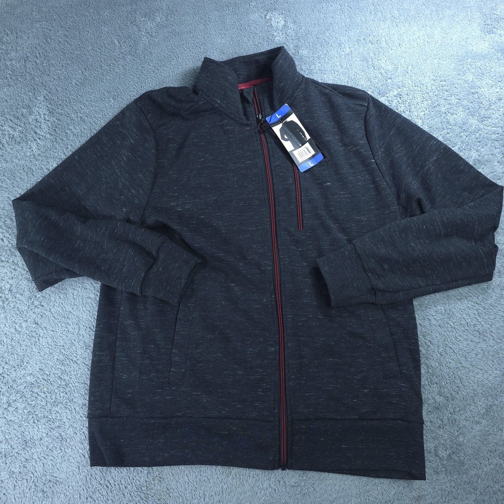 Gerry Jacket Mens Large Gray Full Zip Knit Bomber Stand Collar Zip Pockets